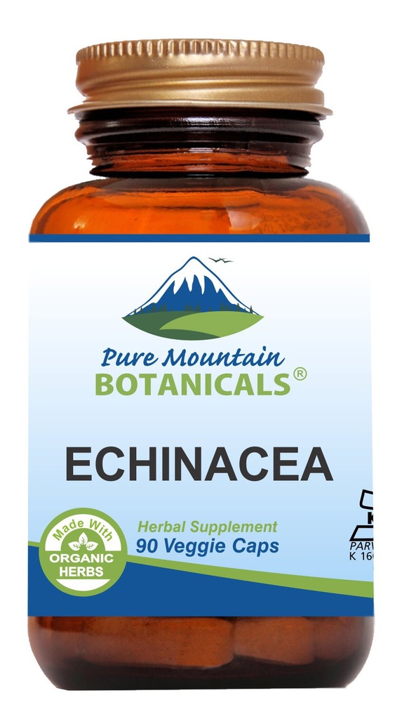 Pure Mountain Botanicals Echinacea Capsules Supplement - Kosher Vegan Caps med 420mg Organic Echinacea Root