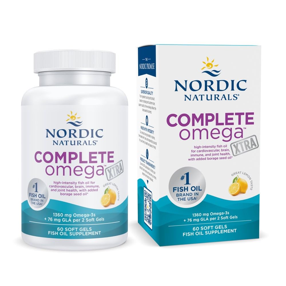 Nordic Naturals Complete Omega Xtra, Lemon - 60 Soft Gels - 1360 mg Omega-3 + 76 mg GLA - Terve iho - Kognitio - ei-GMO - 30 Tarjoilut