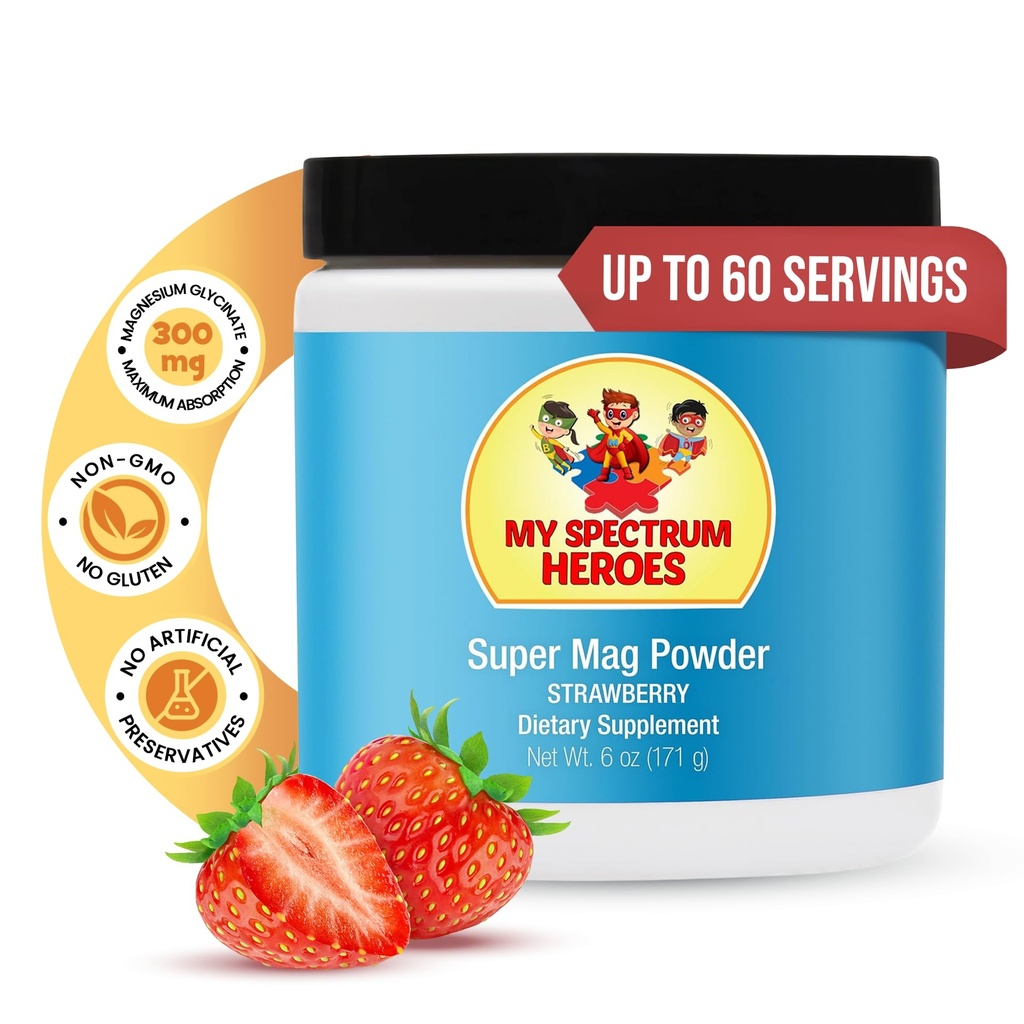 My Spectrum Heroes Calm Magnesium Powder - Hellävarainen Magnesium Glycinate Drink Mix rentoutumista, unituki, Ruoansulatuskanavan ja stressin lievitys - Vegaani, Gluteeniton, 6oz (171g)