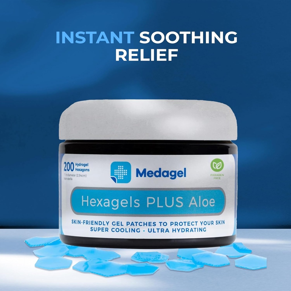 Heksagels Plus Aloe Vera - Advanced Healing Hydrogel Pads varten läpipainopakkausten ehkäisy & rauhoittava Burn Care - Jalka, kanta, varvas, & nilkkasuojaus, pakkaus 200, 1 tuuman Patches, by Medagel, Paraben Free