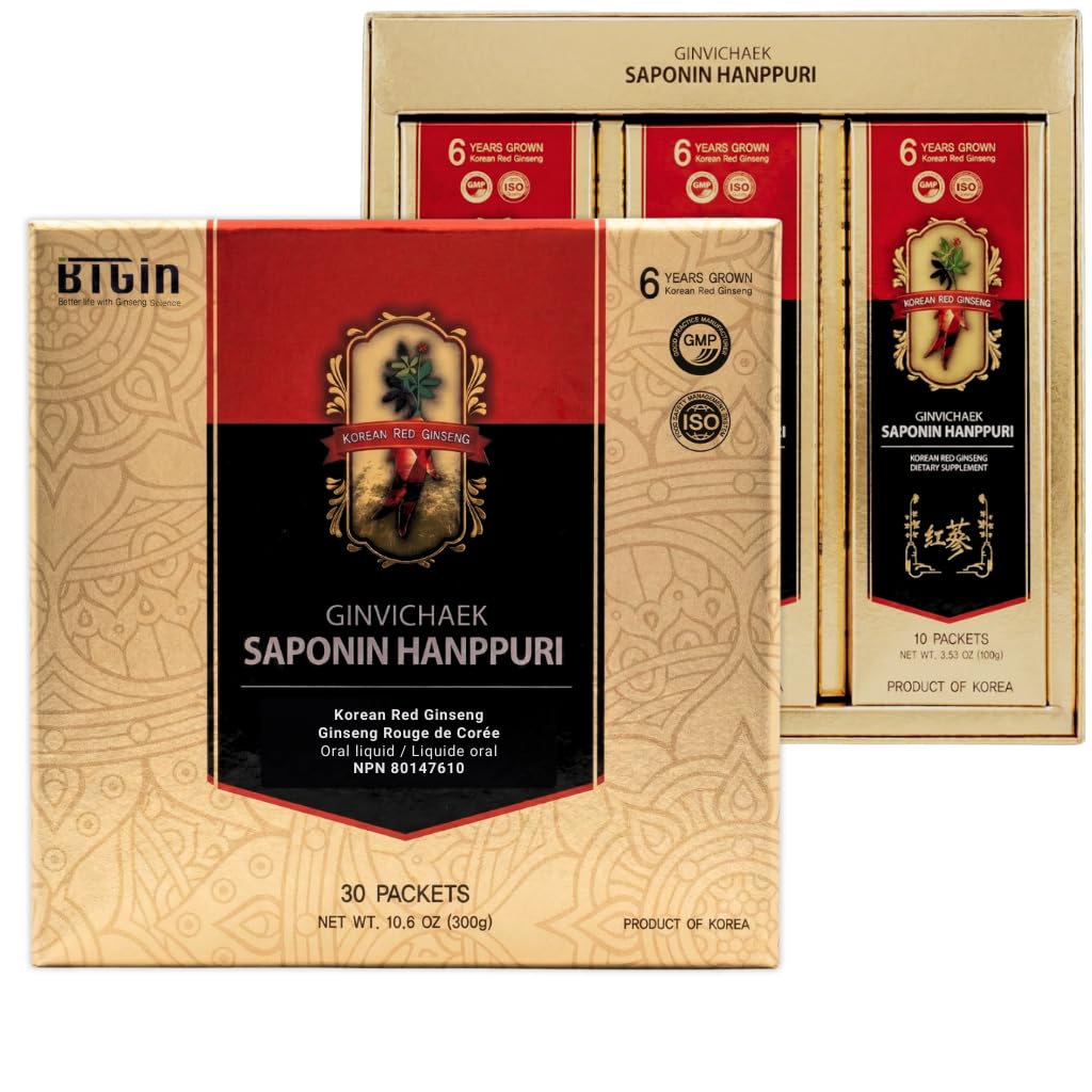 Koreanska Red Ginseng Extract 3000mg Varje dag, Saponin Hanppuri, Immune Booster och Focus Supplement för hjärnförbättring med Ginsenoside Rg3, Panax Ginseng 6 Years Root, 30Packets i 1 Set