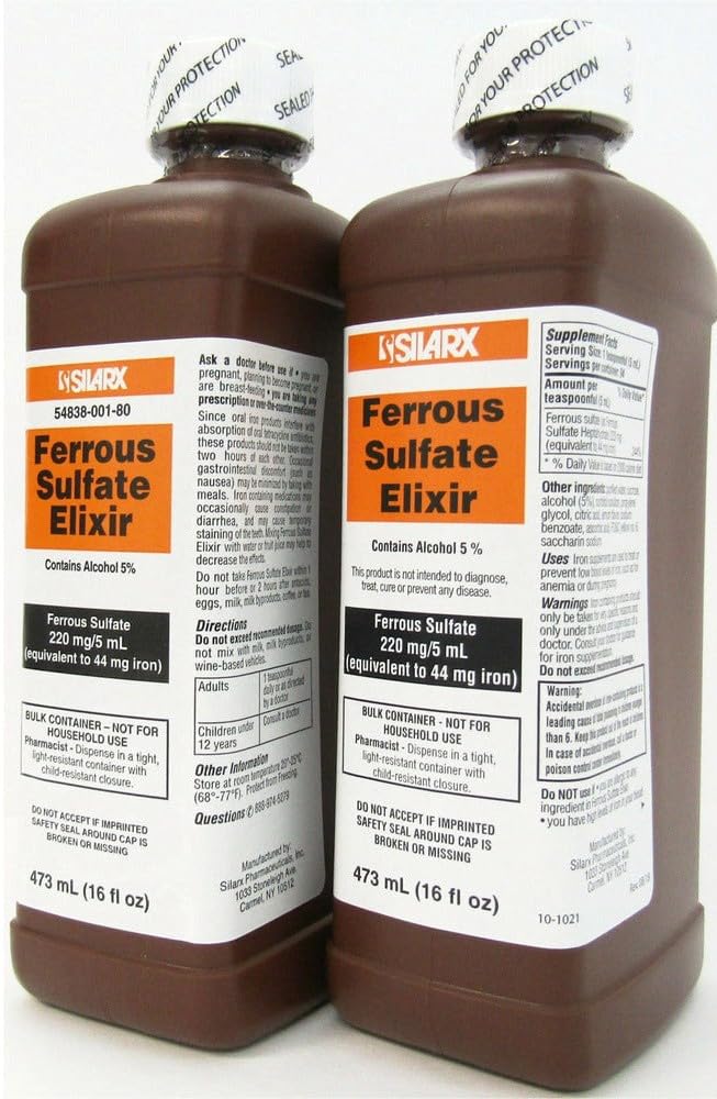 Ferrous Sulfate Elixir 220 mg/5ml 16oz pullo - 2 pakkausta