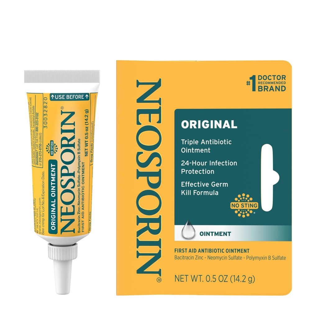Neosporin Alkuperäinen ensiapu Antibiootti voide Bacitracin Sinkki infektion suojeluun, haavanhoito hoito ja arpi ulkonäkö Minimaattori pienille paloille, scrapes ja Burns,.5 oz