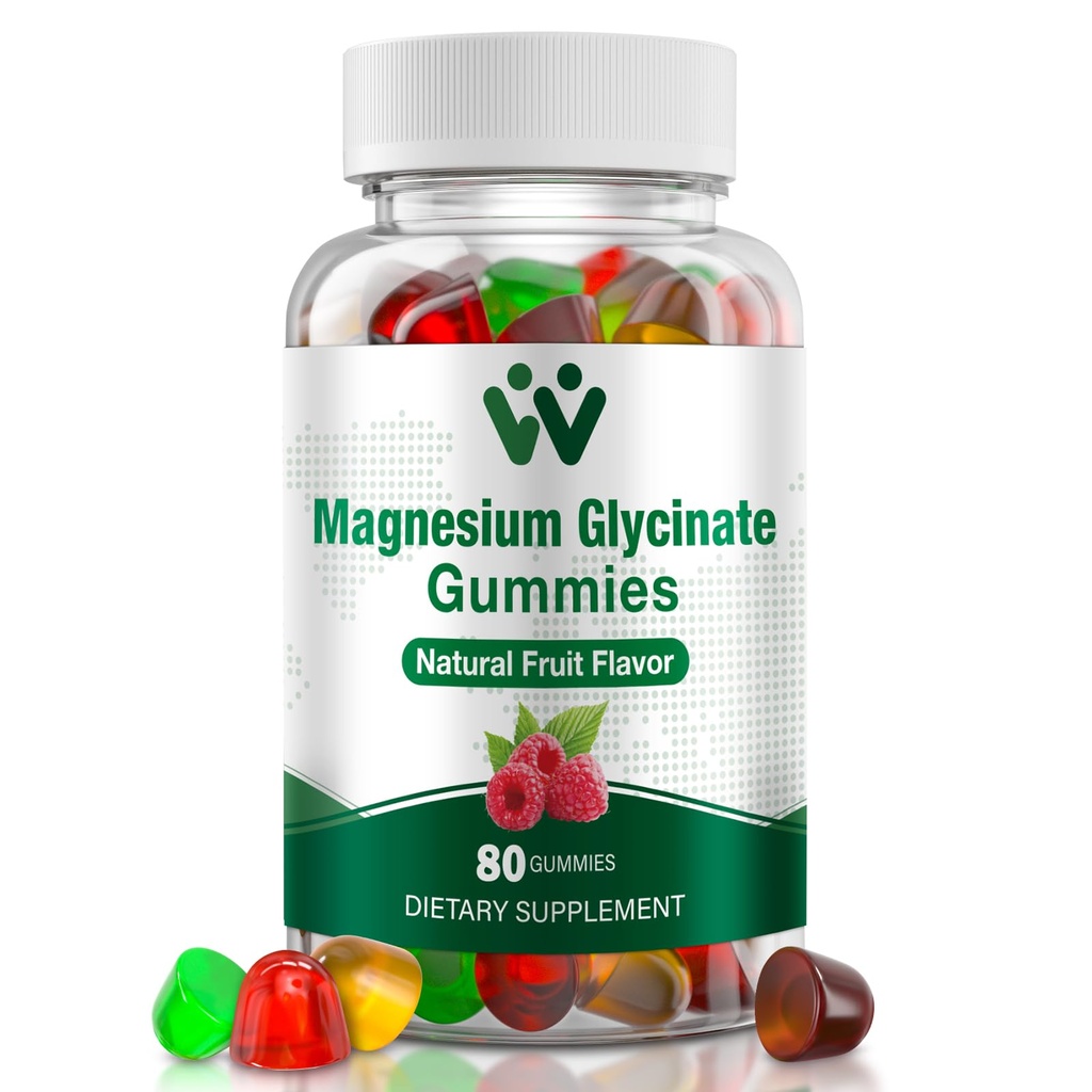 Magnesium Glycinate Gummies 400 Mg, sokeriton magnesium Gummies lapsille ja aikuisille L-treonaatti, kalsium ja vitamiinit B6+D3, 80 kreivi magnesium Glycinate Gummy Mixed Fruits