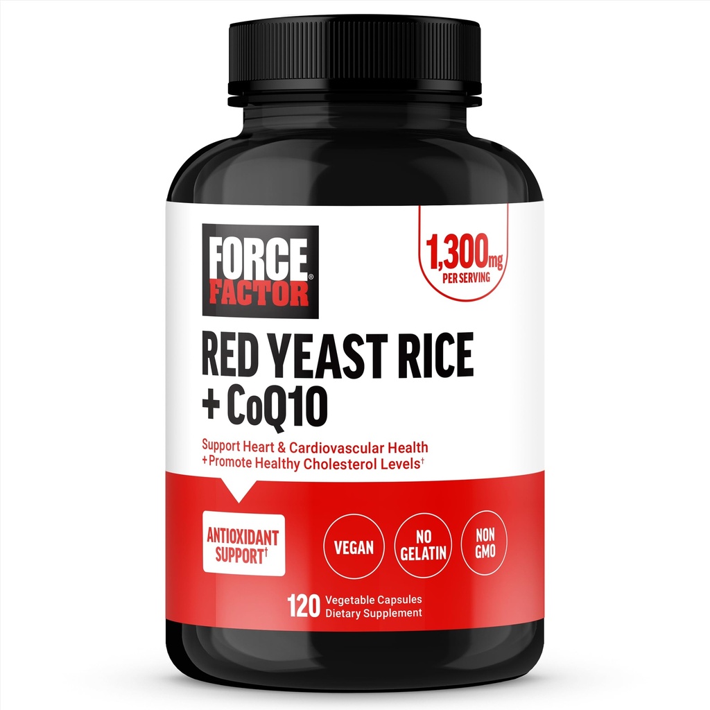 FORCE FACTOR Red Yeast Rice + CoQ10 Supplement for Antioxidant Support, Non-GMO, Vegan-Friendly, Premium Quality, 120 kapslar