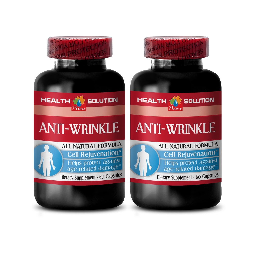 ryppyisiä kapseleita kasvoille - ANTI-WRINKLE COMPLEX - ihomineraalit, anti-aging täydentää, vitamiini E kollageeni, ryppyjä estävä seerumi, alfalipoiinihappo, ryppylääkkeitä naisille, 2 Bot 120 Caps