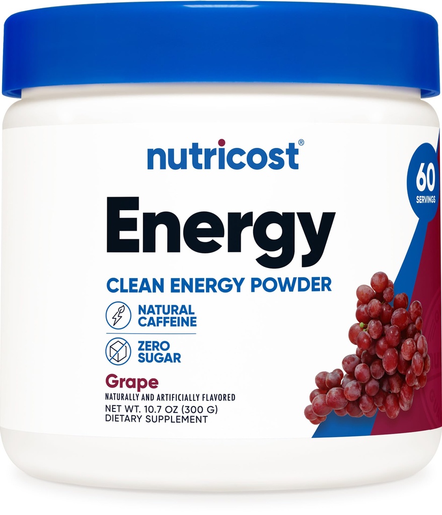 Nutricost Energy Drink Powder (Grape) (60 Servings) - Pre workout täydentää luonnon makuja - ei-GMO, Gluteeniton