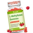 L-Metyylifolaatti 15 mg Gummies kanssa Metyyli B12, Folaatti täydennysosa mieliala, aivot terveys, immuuni tuki, vadelma maku, 60 kreivi