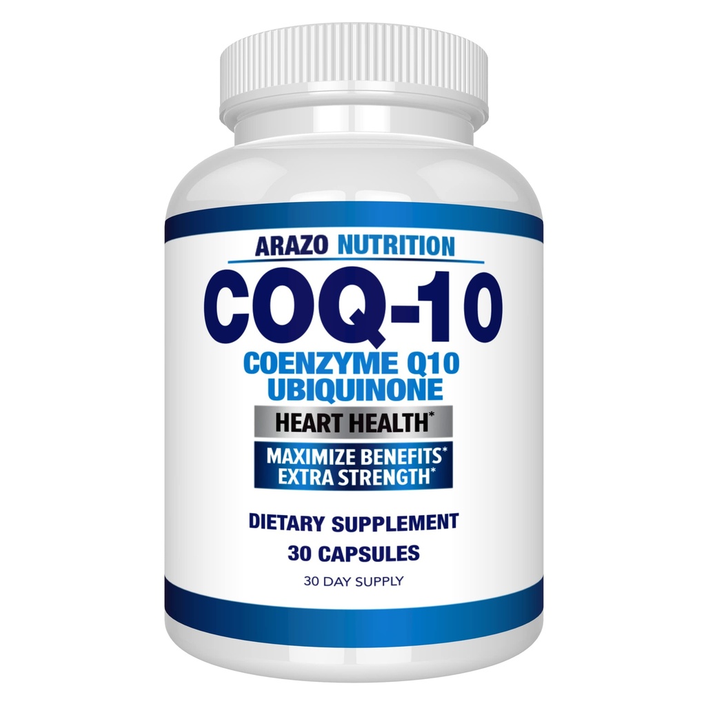 Arazo Nutrition CoQ10 Ubikinone Coenzyme Q10-200 mg Maximum Strength Nutritional Supplement - High Absorption Kapselit No Soy