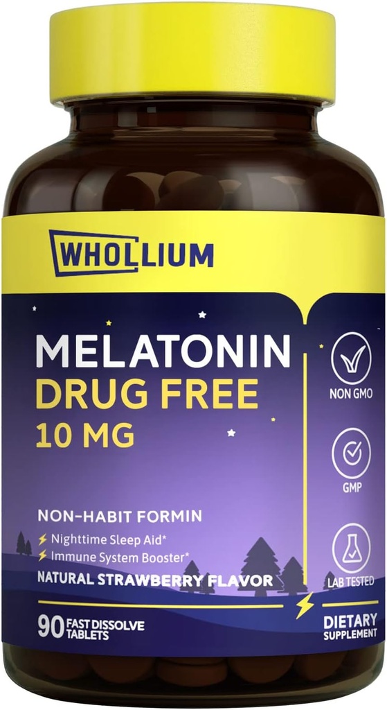 Melatoniini 10 mg, luonnollinen mansikkamaku, helposti sulatettu, yö lepo, mielen rauhallisuus, 90 välipalaa