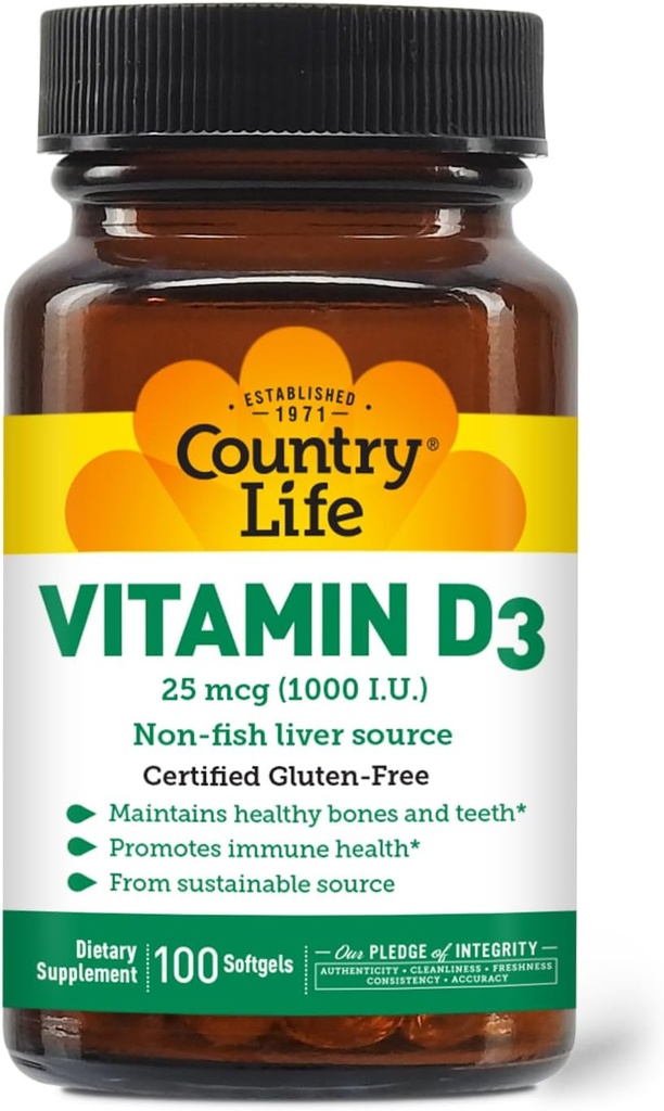 Maa Life D3-vitamiini, muu kuin kala 1000 IU, 100 Softgels, Certified Gluten Free