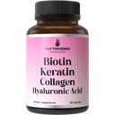Biotiini + Keratin + Marine Collagen + Hyaluronihappo, 4-in-1 hiusten kasvuvitamiinit 10000 mcg Biotin kapselit, paksuneminen Complex naisille ja miehet hiukset ohenevat