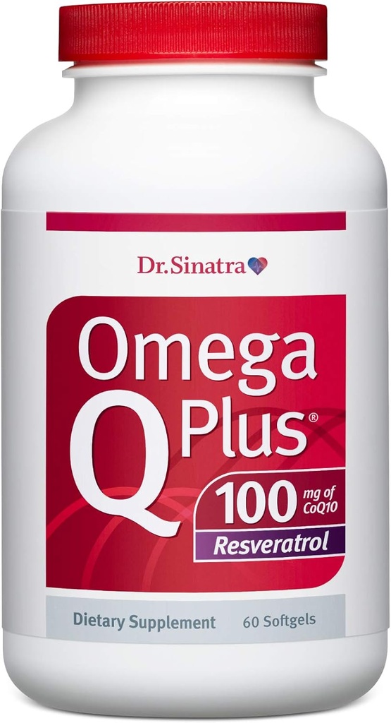 Dr Sinatra Omega Q Plus 100 Resveratrol - Omega-3 Supplement stöder hjärthälsa och ger antioxidantkraft med 100 mg CoQ10 och Resveratrol (60 mjukgels)