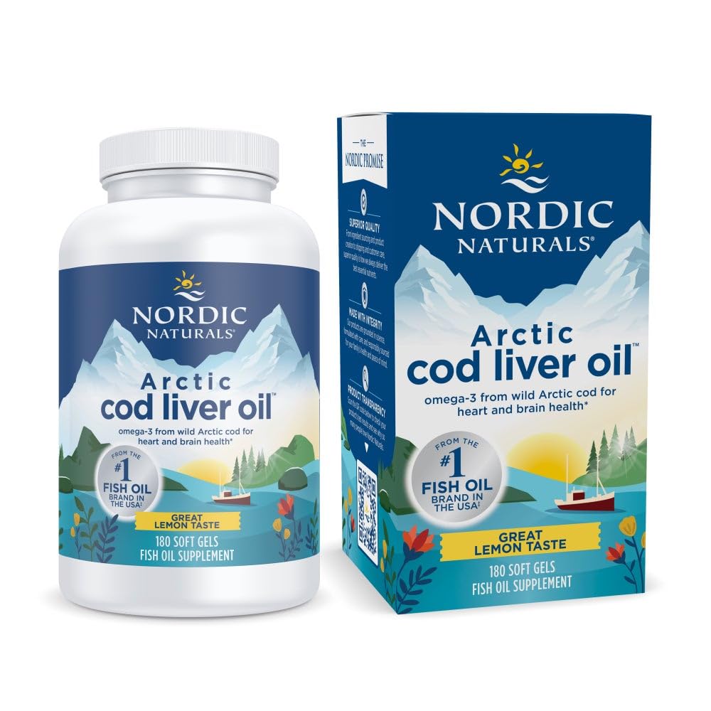 Nordic Naturals Arctic Cod Liver Oil, Lemon - 180 Pehmeät geelit - 750 mg Total Omega-3s EPA & DHA - Heart & Brain Health, Terve Immuniteetti, yleinen hyvinvointi - ei GMO - 60 tarjoilua