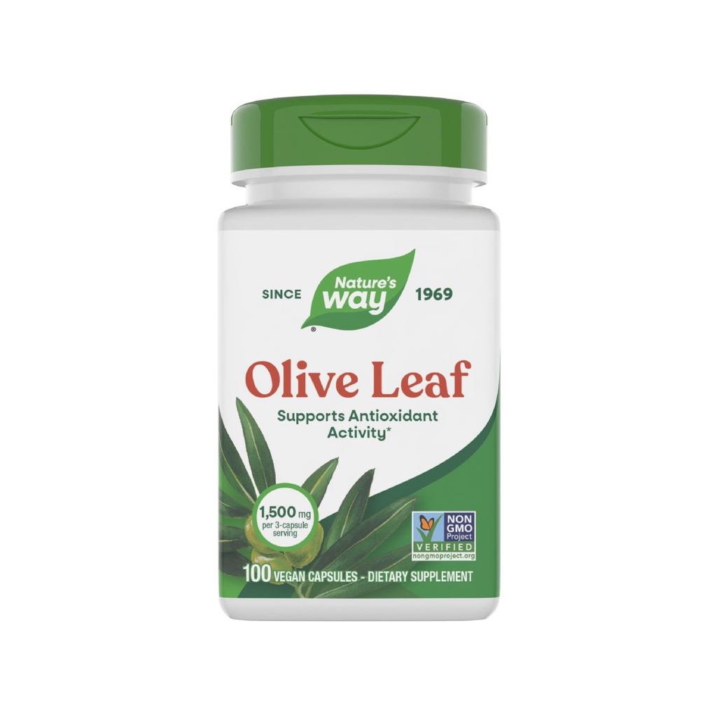 Nature's Way Olive Leaf - 1500 mg per 3-kapseli Tarjoilu - Tukee antioksidanttien toimintaa* - Olive Leaf kasviperäisiä kapseleita - Ei-GMO Project Varmennettu - Gluteeniton - 100 vegan kapselit