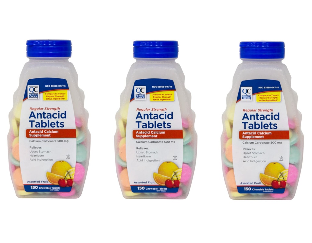 Quality Choice Normaali vahvuus Kalsiumkarbonaatti 500 mg Antasidi purutabletti, 150