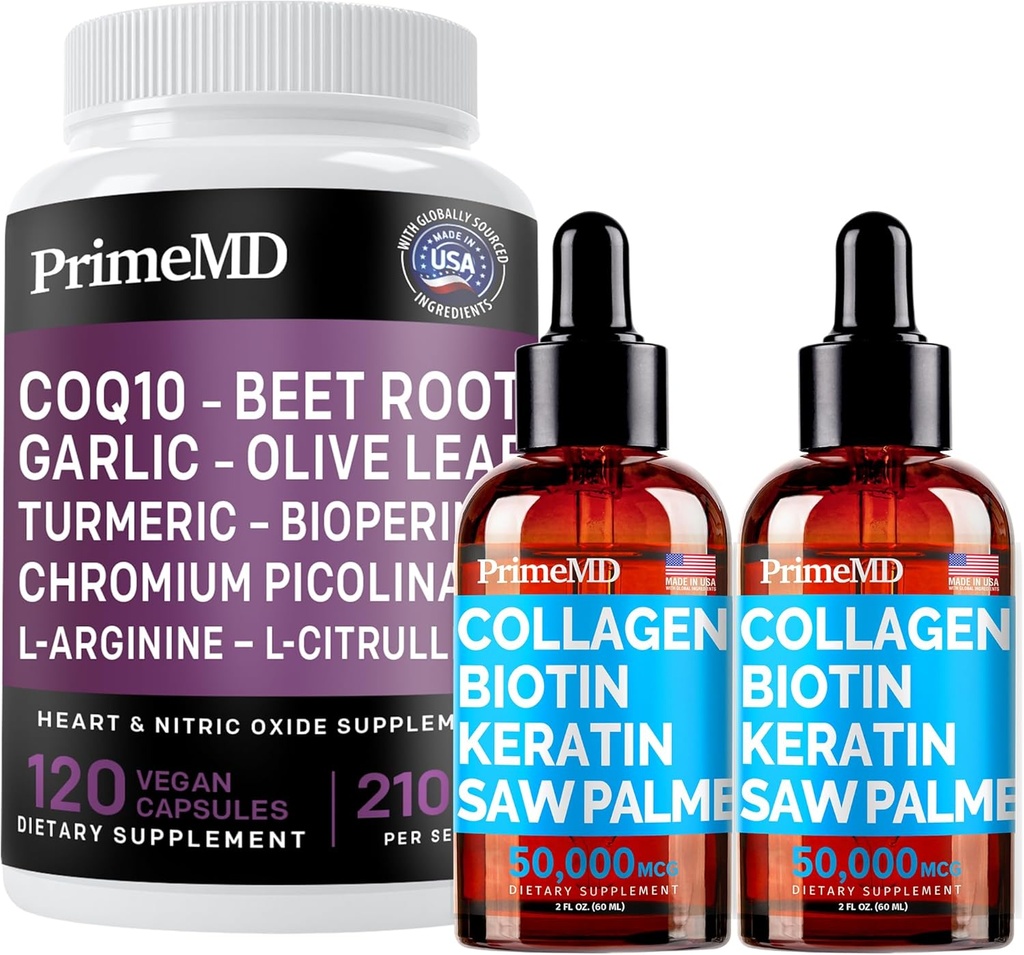 Liquid Collagen Biotin (2pk) ja Typpioksidin (1pk) täydennysosa Bundle - Potent vitamiineja hiukset, iho, kynnet, sydän, verenkierron, ja rasvat tuki - ei-GMO, Vegan, Gluteenittomat