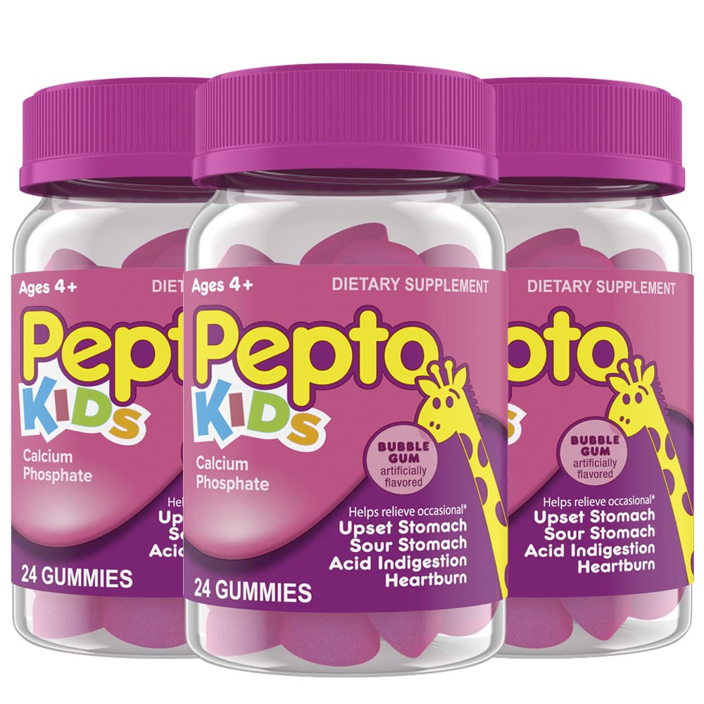 Pepto Kids Gummies, auttaa lievittää ajoittain vatsavaivat, happo ruoansulatushäiriöt, hapan vatsa ja närästys, 72 Yhteensä (3 pakkausta 24)