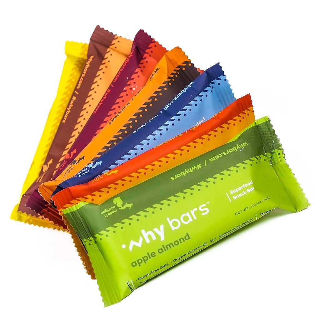 Varför Bars, Protein Bars, Variety Pack, 2.04 Ounce Bars (Pack of 7 Protein Bars) - Protein Bar Superfood, Gluten Free, Non GMO, Organic, Vegan, Enkla Ingredienser