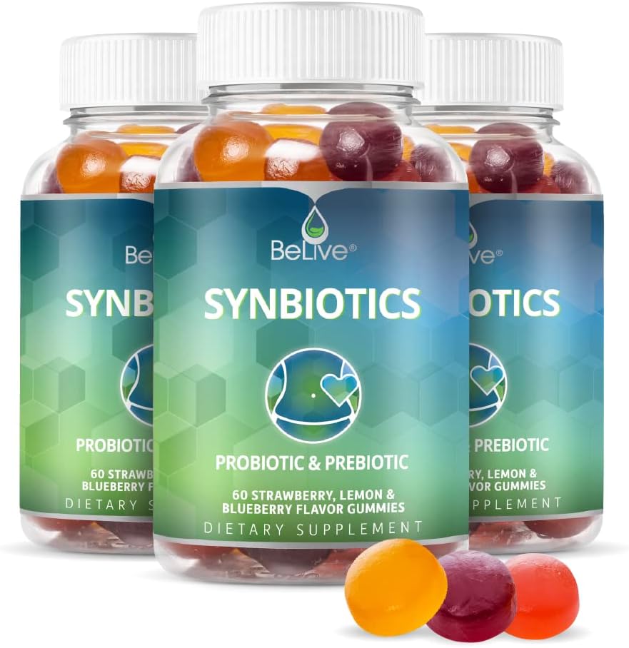BeLive Synbiootit - Probiootti & Prebioottikuitu Gummies ... Suuri vahvuus inulin (3g), ravintokuitulisä, lasten ja aikuisten digestiivinen tuki - mansikka, sitruuna, mustikkamaku ... 3-pakkaus