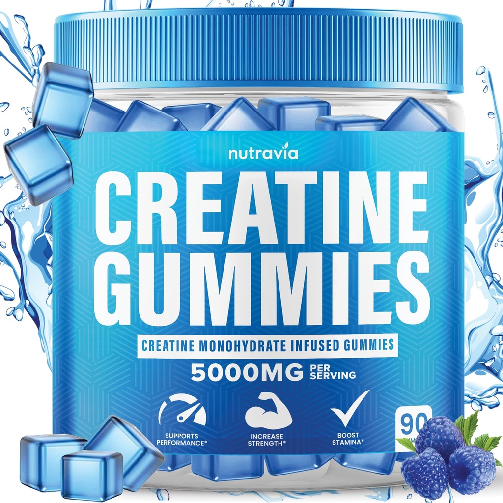 Kreatin Gummies infunderas med 5g kreatinmonohydrat för män och kvinnor, styrka, uthållighet, muskelinstantiserad kreatin, mikroniserad ren HCL Balanced Creatina Monohidratada en Polvo (90 Gummies)