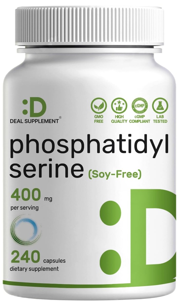 Fosfatidylserin Supplement, 400mg Servering, 240 kapslar - Soja fri solros Lecithin Source