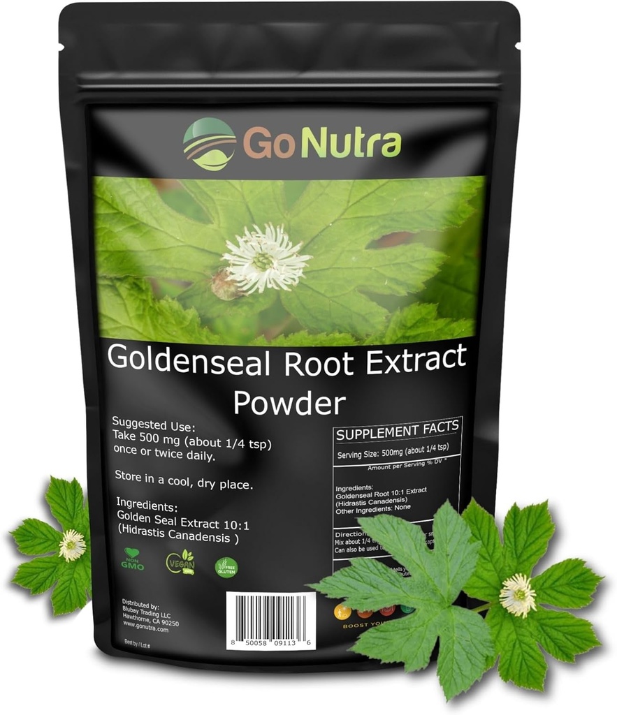 Go Nutra Goldenseal juuriuute Pure Goldenseal jauhe potent 10:1 Goldenseal uute 4oz. Kasviperäisten täydentää kultainen sinetti juuri
