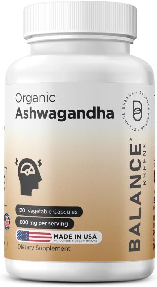Certifierad organisk Ashwagandha 1600mg, 120 Veg kapslar - stöder sömn och balanserade energinivåer (120 greve 1)