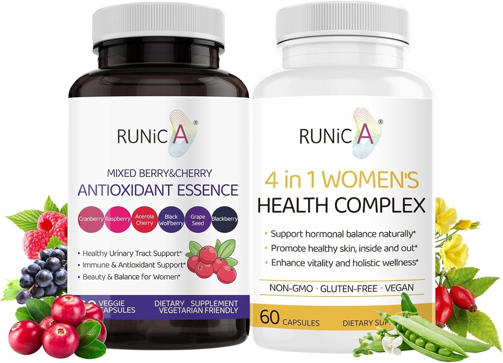 Naisten hyvinvointi Duo - 4-in-1 Health Complex & Antioksidantti Supplement for Hormonal Balance,Skin & Energy,Menopause & Immuuni tuki-vegan kapseli