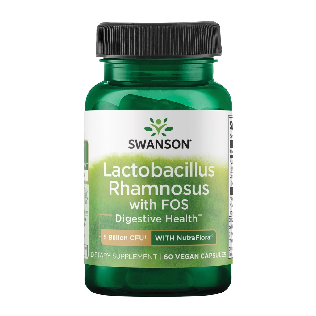 Swanson Lactobacillus Rhamnosus med FOS - 5 miljarder CFU - Digestive Health Support med Fructooligosaccharides - Probiotiskt stöd för gastrointestinal hälsa * - Vegan - 60 Veggie Caps