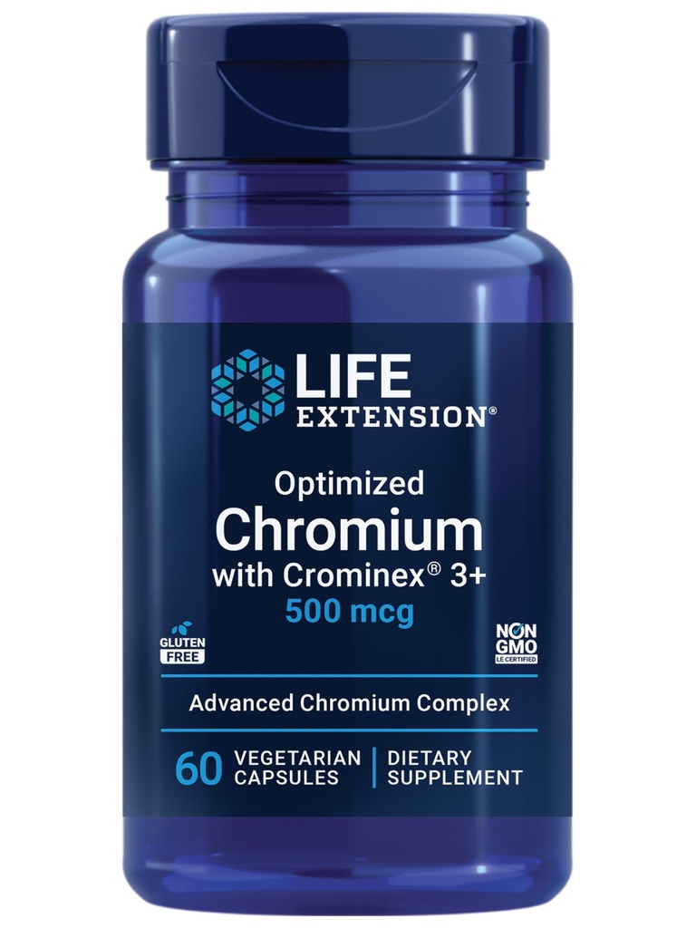 Life Extension Optimized Chromium med Crominex 3 + 500 mcg, Metabolism Health, Healthy Balance, Vegetarian, Gluten Free, Non-GMO, 500 mcg, 60 Vegetariska kapslar