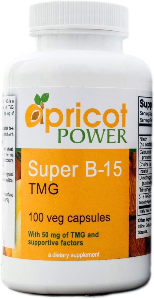 Apricot Power Super B-15 Non Toxic Pangamic Acid - Hälso syrenivåer och energi - 100 Veg Caps