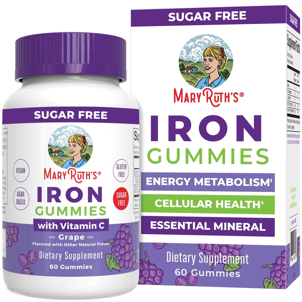 MaryRuth Organics Iron Gummies for 14+ kanssa C-vitamiinia imeytymistä ... Sokeriton...