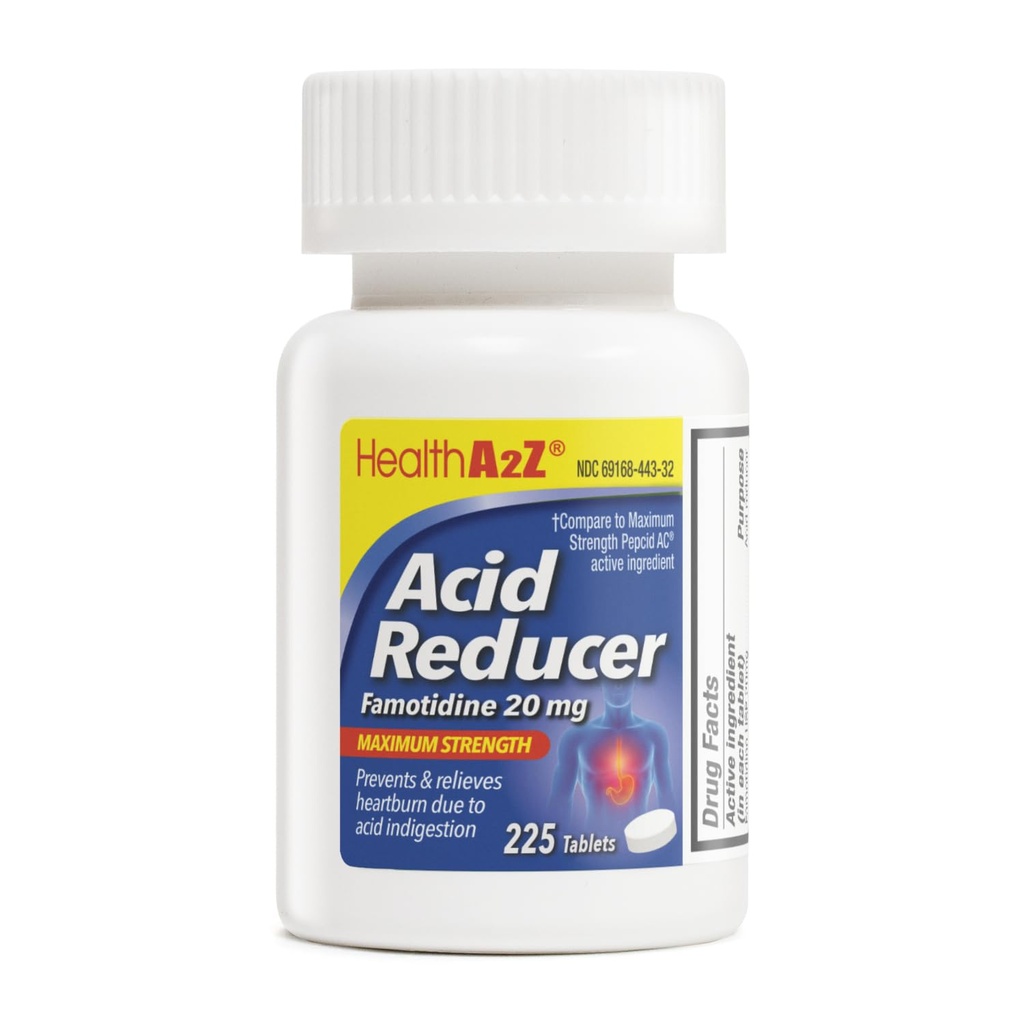 HealthA2Z® Acid Reducer | Famotidine 20mg | Maximal styrka | Befrielse från hjärtbränna på grund av syddigestion (225 tabletter (pack 1))