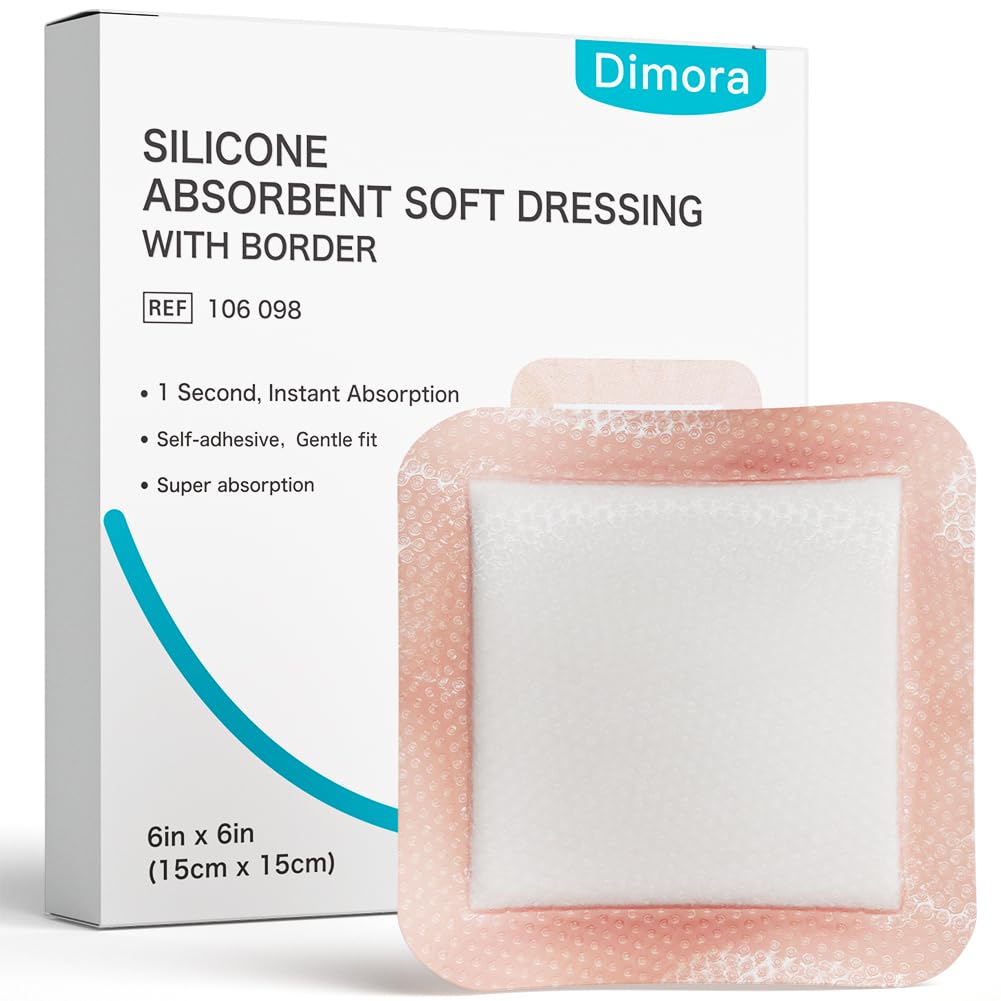 Dimora Silicone Super Absorbentti Haavapuvut - Gentle liimakasetit Ultrasorb Polymer, Heavy Exudate Haavahoitotyynyt 6"X 6" 10 pakkausta