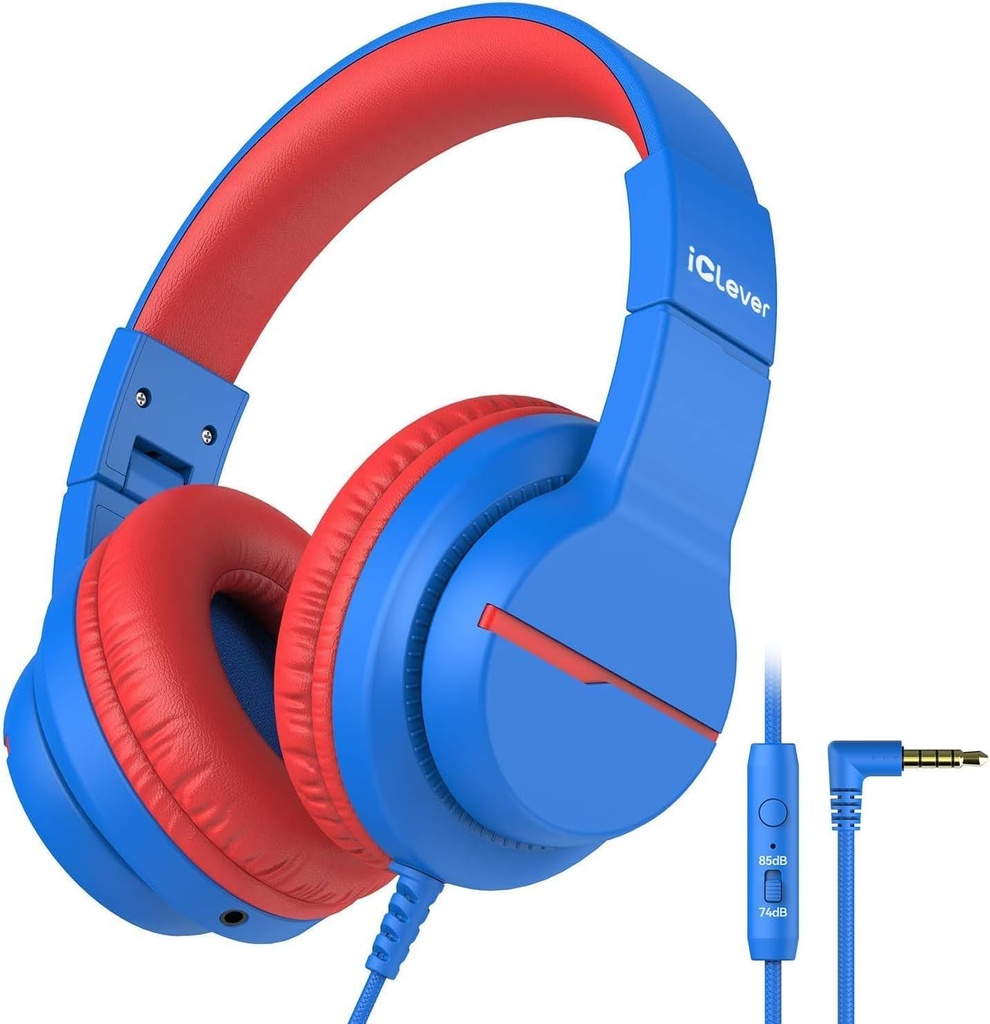 iClever Kids kuulokkeet koulumatkalle, turvallinen tilavuus Limited, HD Mic Stereo Sound Over Ear Girls Pojat kuulokkeet lapsille, FunShare Foldable 3,5mm Wired for iPad Computer, HS19