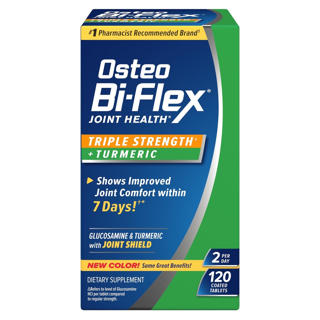 Osteo Bi-Flex Glukosamiini Triple Strength Plus Turmeerinen täydentää Curcumin yhteisen tuen ja valikoiman liike, 60 päivän tarjonta, 120 päällystettyä tablettia, Yhteinen terveys ravitsemus täydentää