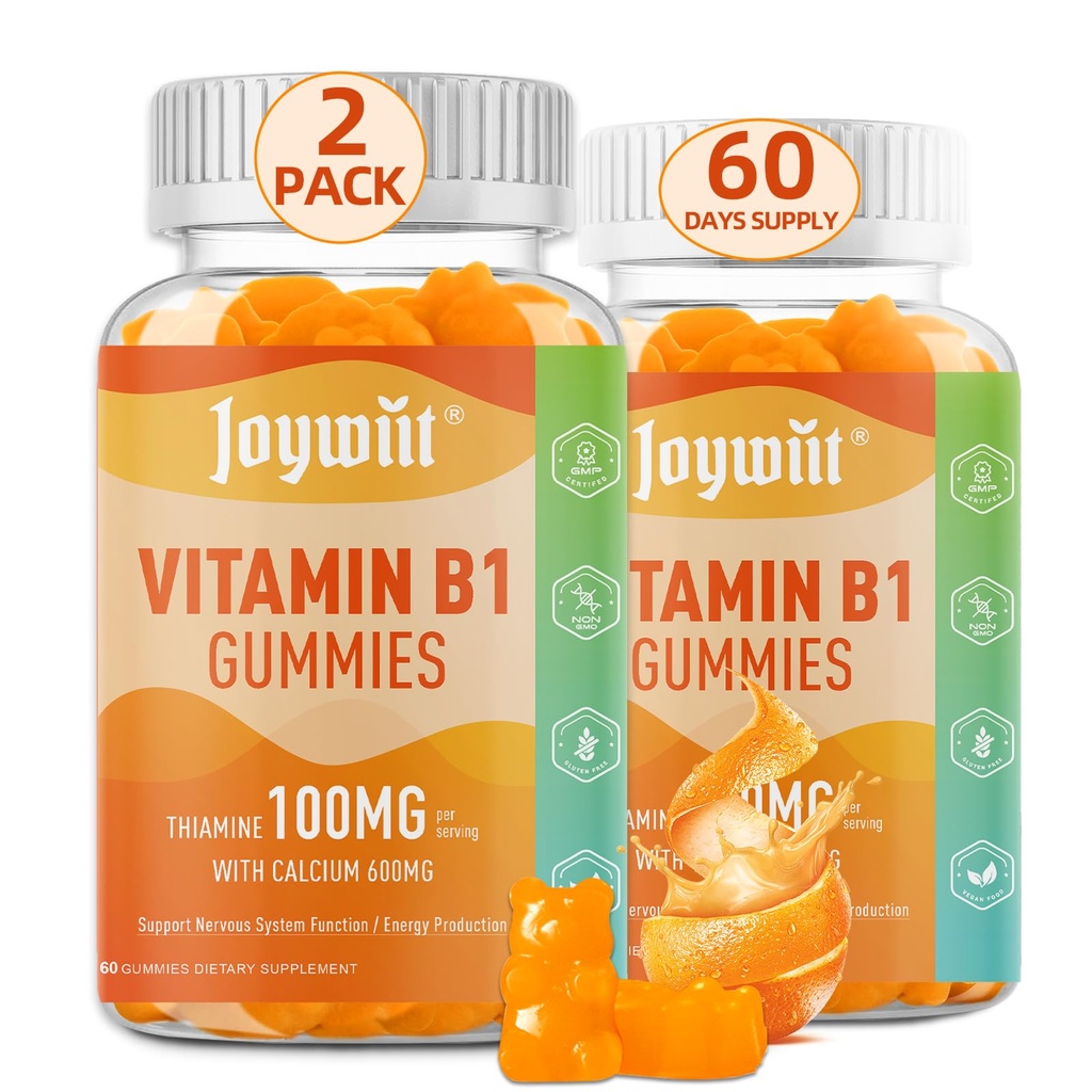 B1-vitamiinia 100 mg aikuisille ja lapsille, tiamiini B1-lisä 600 mg kalsiumia, hermosto tukee & boost energiaa, appelsiini maku, ei GMO, vegaaninen, 120 purutabletti