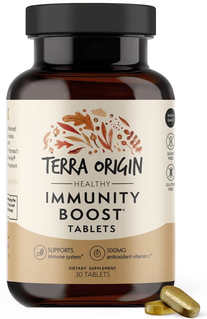 TERRA ORIGIN Immunity Support Supplement | Vitamin C, D3, Zink, Selenium, gurkmeja, Echinacea, Ginger & Andrographis med BioPerine | Daily Immune Booster & Antioxidant Blend | 30 tabletter
