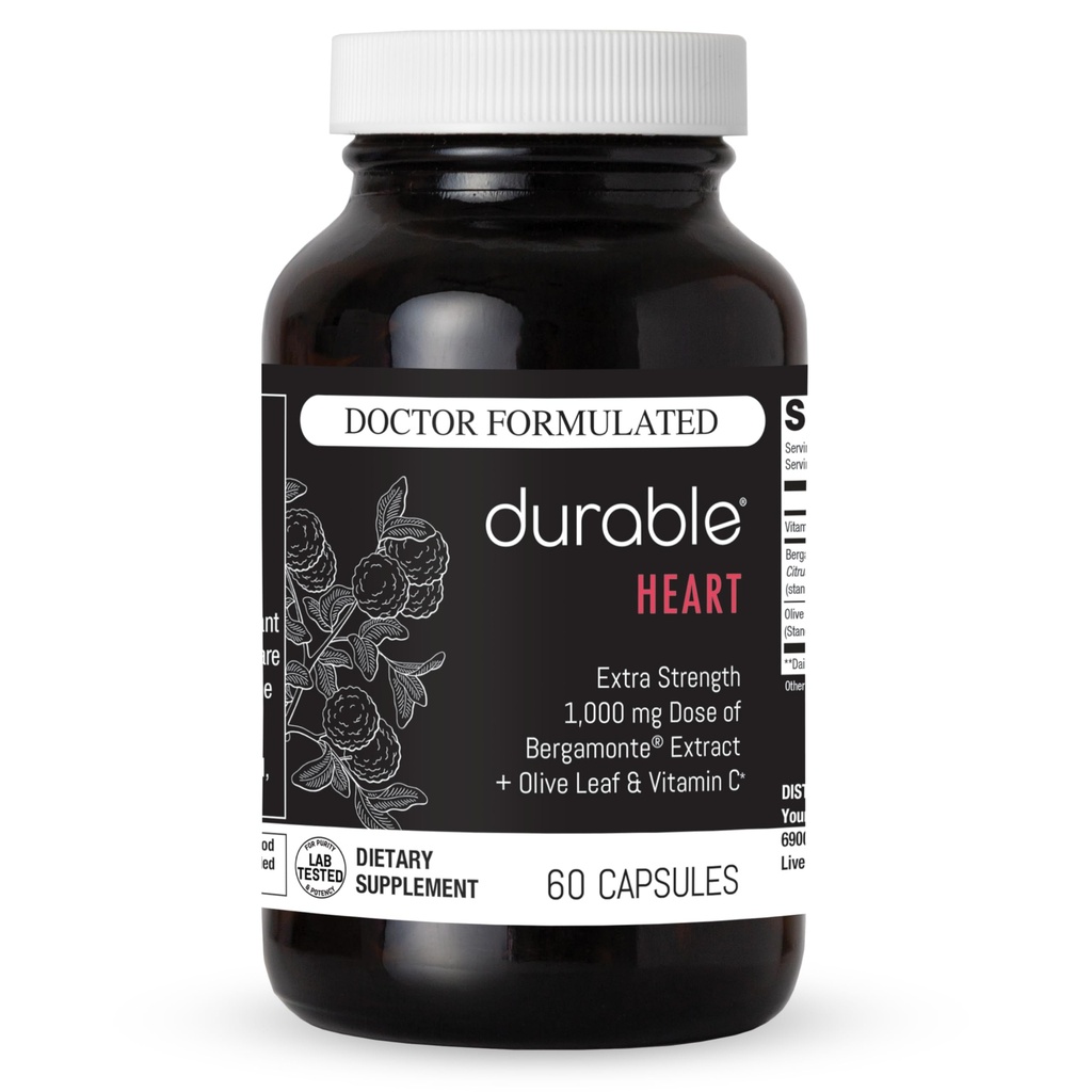 Kestävä sydän Bergamonte Citrus Bergamot 1000 mg + Olive Leaf Extract + C-vitamiini - Heart Health Supplement for Health Cholesterol - Doctor Formulateed, Vegan, non-GMO, Made in USA (60 kapselia)