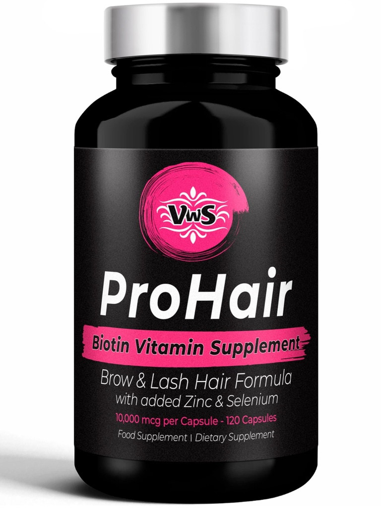 VWS Biotin 10 000 mcg Kosttillskott w / Zink & Selenium för att främja tjockare hårväxt, starkare naglar och hälsosam hud för kvinnor och män, 120 Vegan kapslar