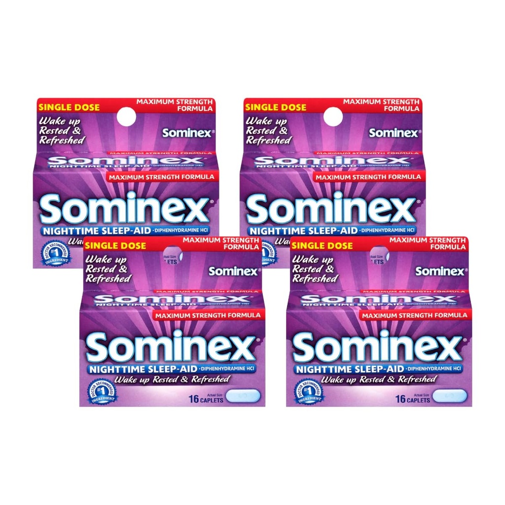 Suminex Nighttime unilääkin Caplets, Maximum Strength, 16 Count Boxes (Pack of 4)