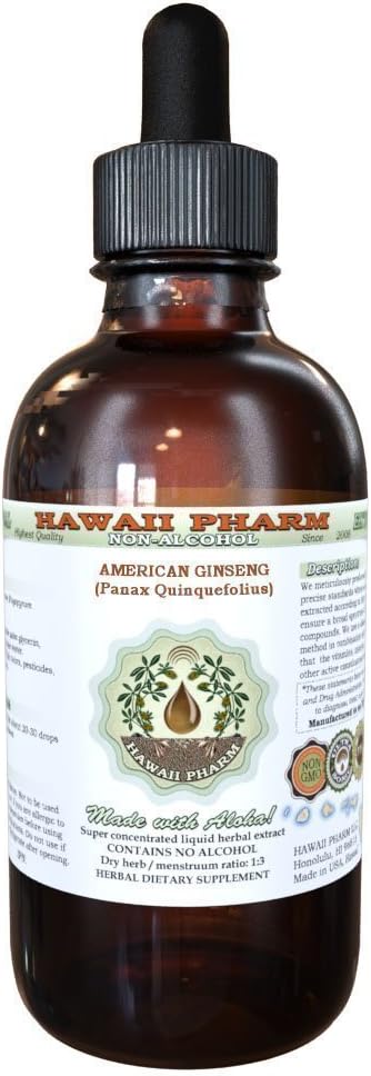 American Ginseng Alcoal-Free Liquid Extract, Ginseng (Panax Quinquefolius) Kuivattu juuri Glycerite Havaiji Pharm Natural Herbal Supplement 4 oz