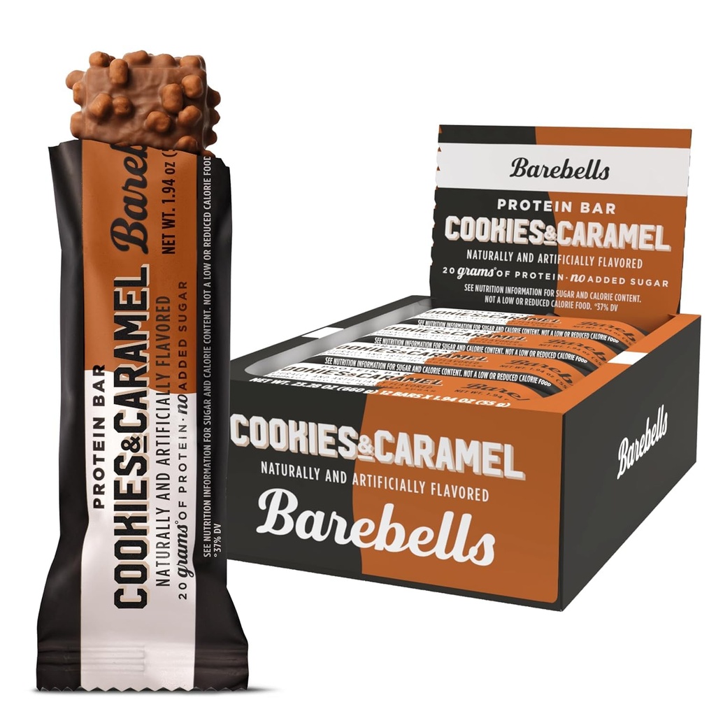 Barebells Protein Bars Cookies och Caramel - 12 Count, 20g High Protein Treats - Chocolate Nutrition Bar med 1g Total Sugars - On-The-Go Breakfast eller Post-Workout Snack