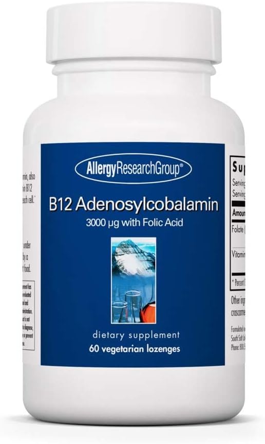 Allergiatutkimusryhmä B12 Adenosylcobalamiinin täydennysosa - Foolihappo, B12 3000 mikrog, Folaatti, puhdas B12, kasvissyöjä Lozenges - 60