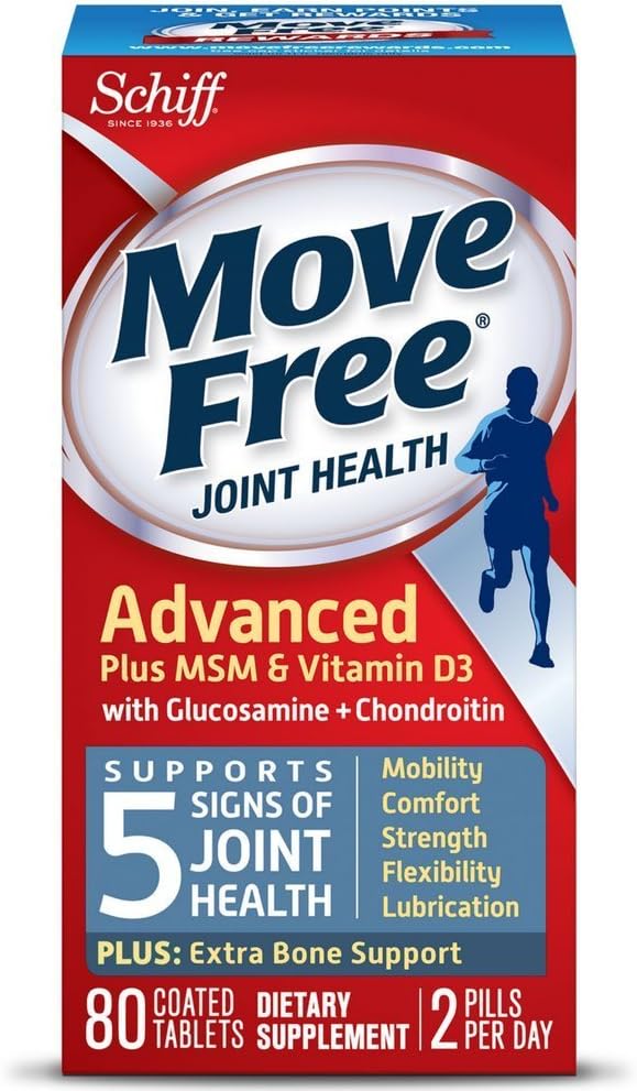 Move Free Advanced Plus MSM ja D3-vitamiini, 80 tablettia - Joint Health Supplement with Glukosamiini ja kondroitin (Pakka 2)