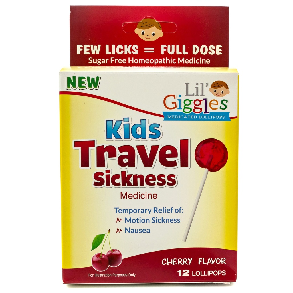 Lil' Giggles Lasten lääkinnälliset Lollipops - Sweet Gentle Relief for Kids & Non-Drowsy - for Car Sairauden, Matka Pahoinvointi ja Motion Sairauden Relief - Homeopaattiset Remedy Children's Love - Cherry Flavor 12 CT