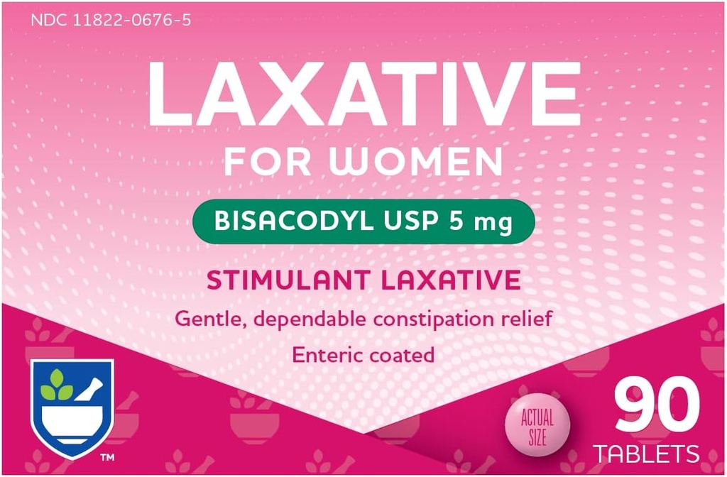 Rite Aid Stimulant Laxative Tablets, Bisacodyl USP, 5 mg - 90 greve | Förstoppningshjälp | Belagd för enkel svalning | Kvinnors hälsa | Stool Softener