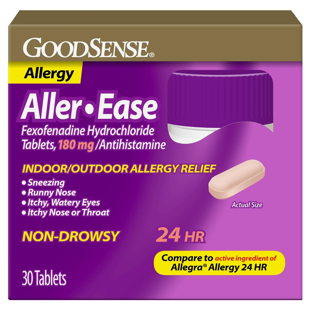 GoodSense Aller-Ease - Fexofenadiini Hydrochlorothiade 180 mg tabletit - 24 tunnin allergialääkkeet sisä- ja ulkouima-aivoihin, 30