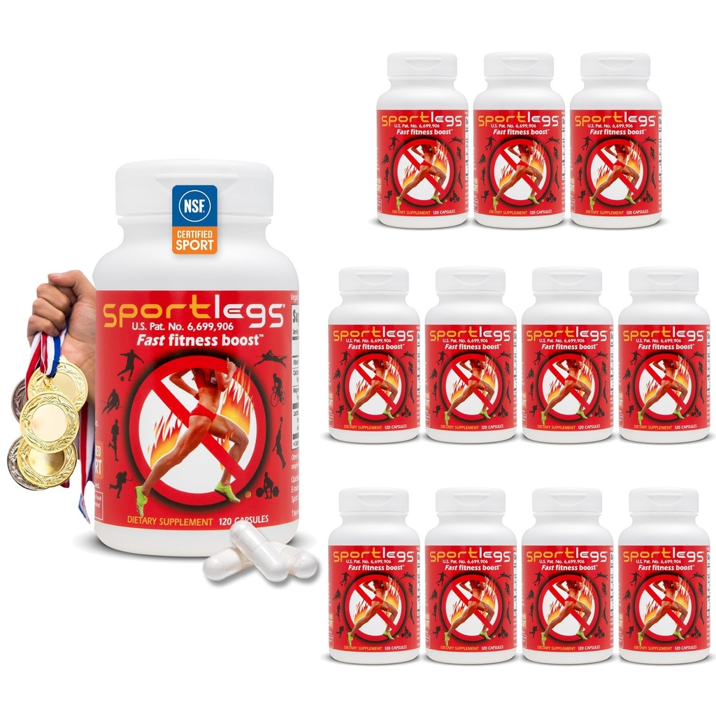 SPORTLEGS Nopea Fitness Boost Pre Treout miesten ja naisten, Maitohappo täydentää, Urheilun kestävyyttä polttoaine, Endurance täydentää Runners - NSF Certified for Sport,120-Capsule pullo, pakkaus 12